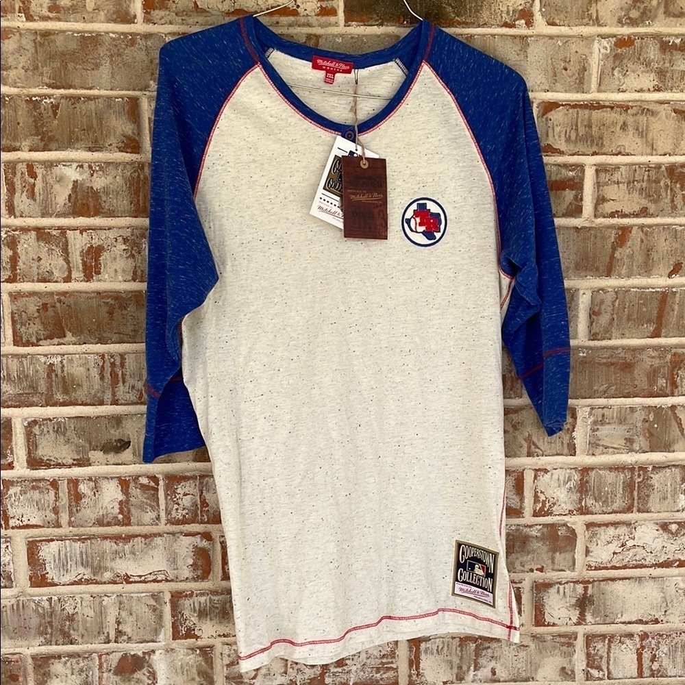 Mitchell & Ness Blue and Cream‎ Raglan Texas Rangers Tee. (See note)